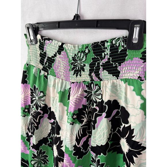 Maeve Anthropologie Saria Smocked Wide Leg Pants Floral White Green Beachy XS T - Picture 6 of 8